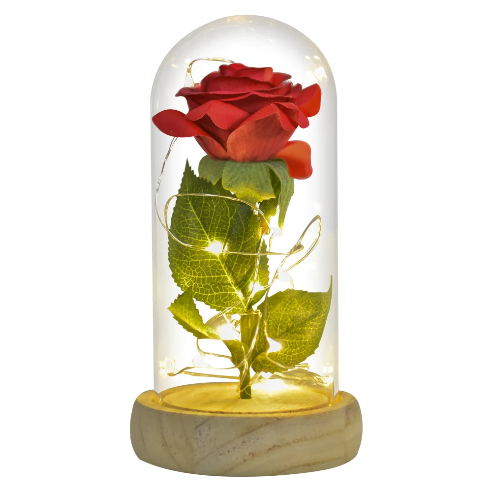 Eternal Rose in Glass Dome with LED Lights – Forever Flower Gift for Her, Christmas & Valentine’s Day