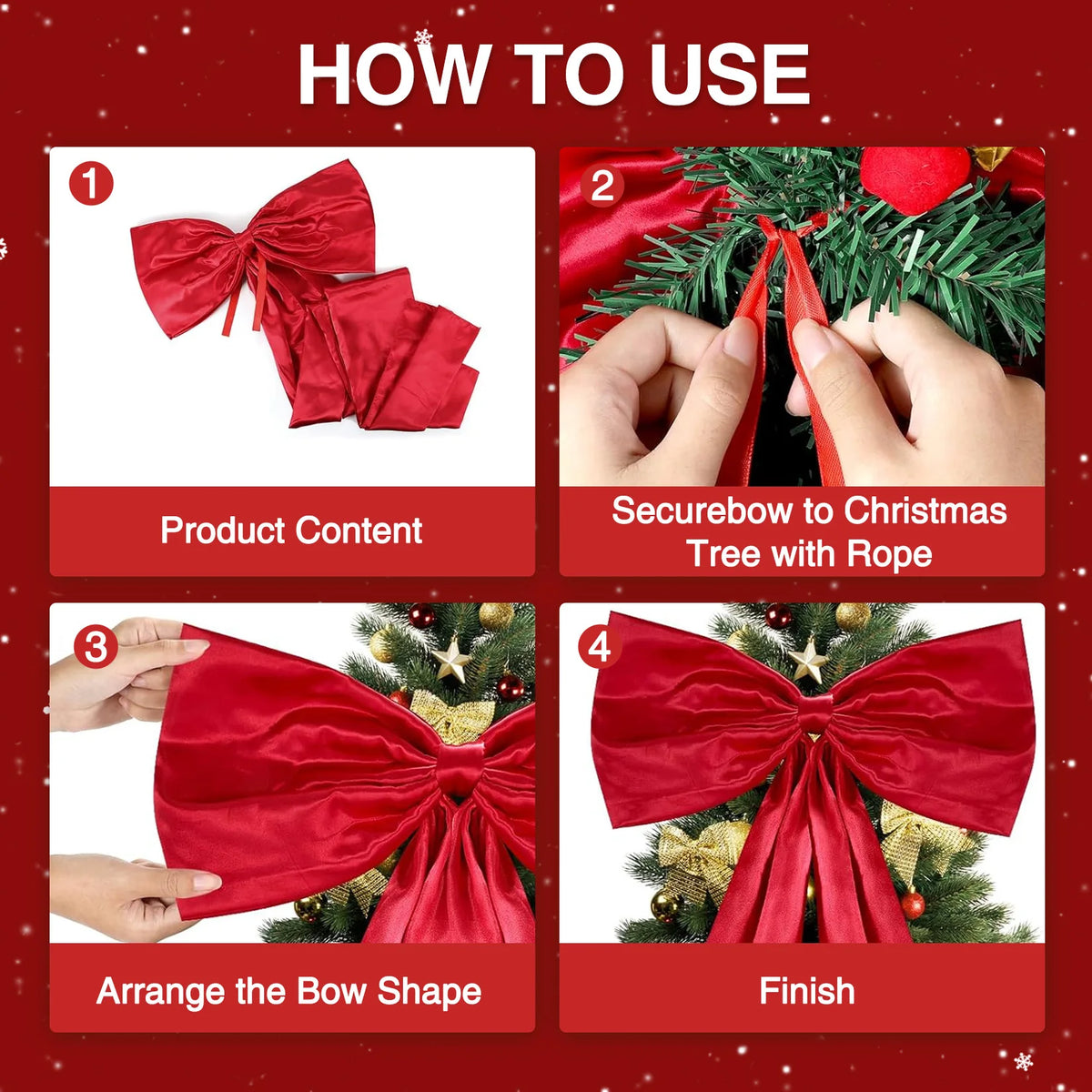 Large Christmas Tree Topper Bow – Classic Ribbon Xmas Decor