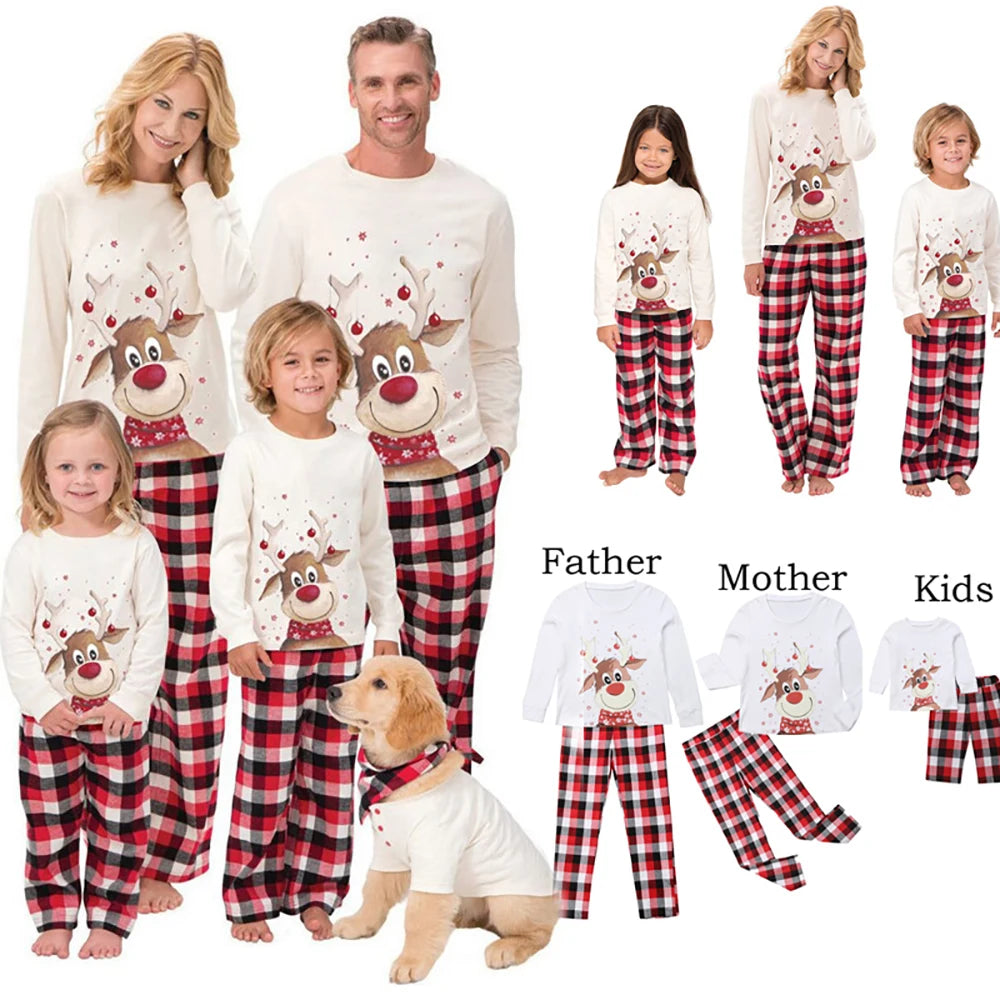 Matching Family Christmas Pajamas – Plaid Reindeer Set for Dad, Mom, Kids & Baby