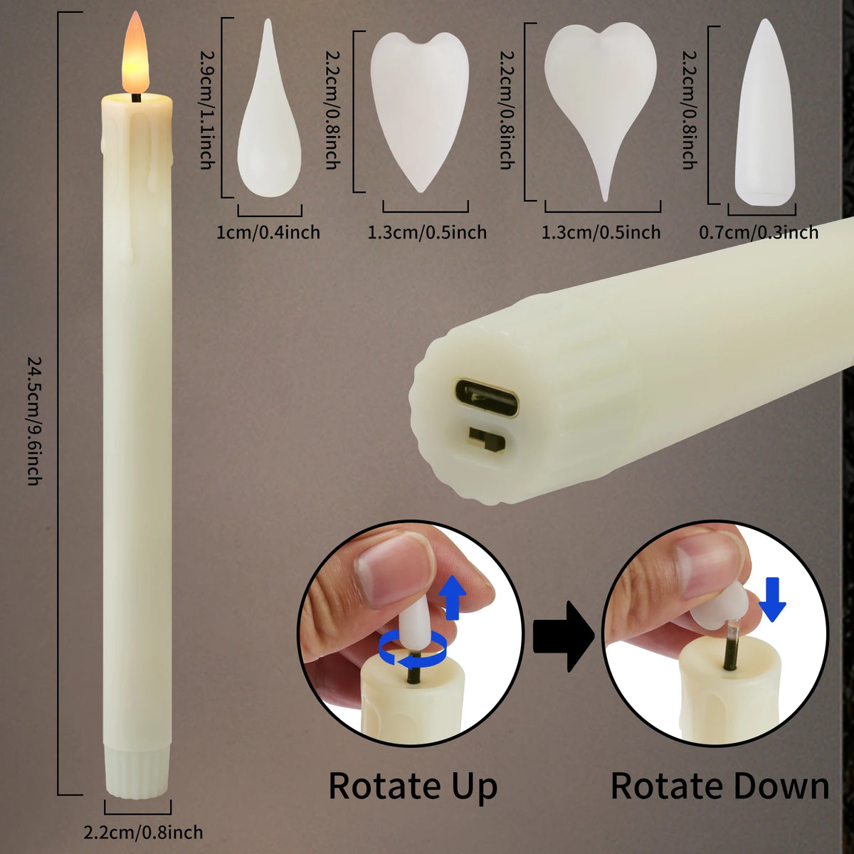 Rechargeable Flameless LED Taper Candles with Remote & Timer – Set of 6