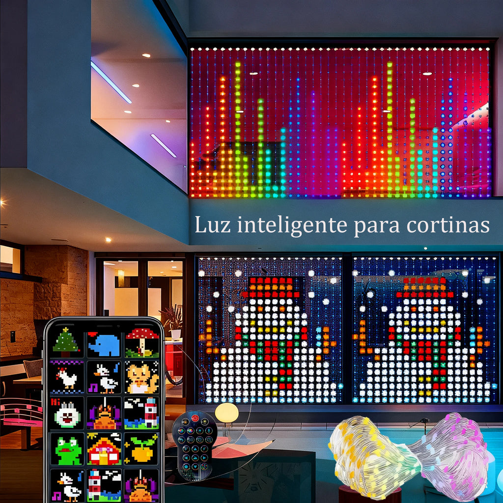 Smart LED Curtain Lights – Programmable RGB Pixel Display with App Control, 3 Sizes