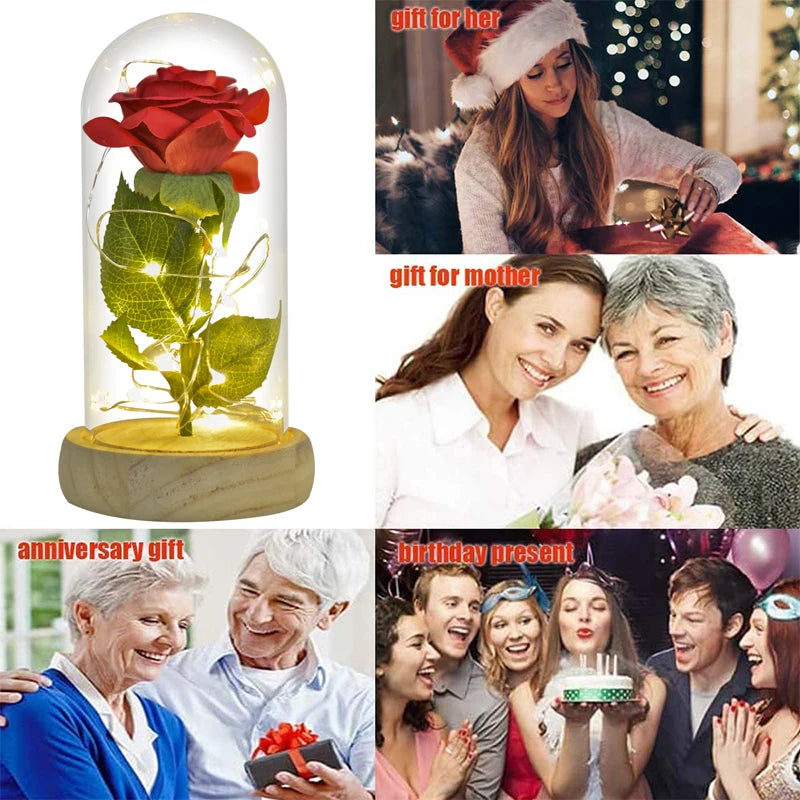 Eternal Rose in Glass Dome with LED Lights – Forever Flower Gift for Her, Christmas & Valentine’s Day