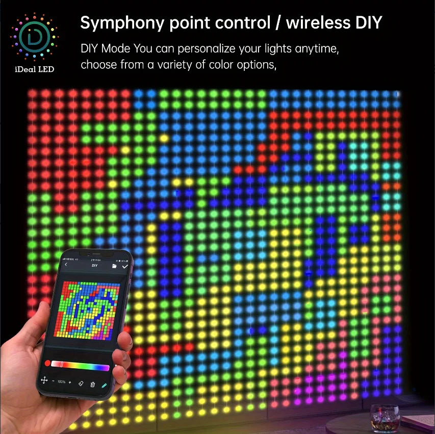 Smart LED Curtain Lights – Programmable RGB Pixel Display with App Control, 3 Sizes