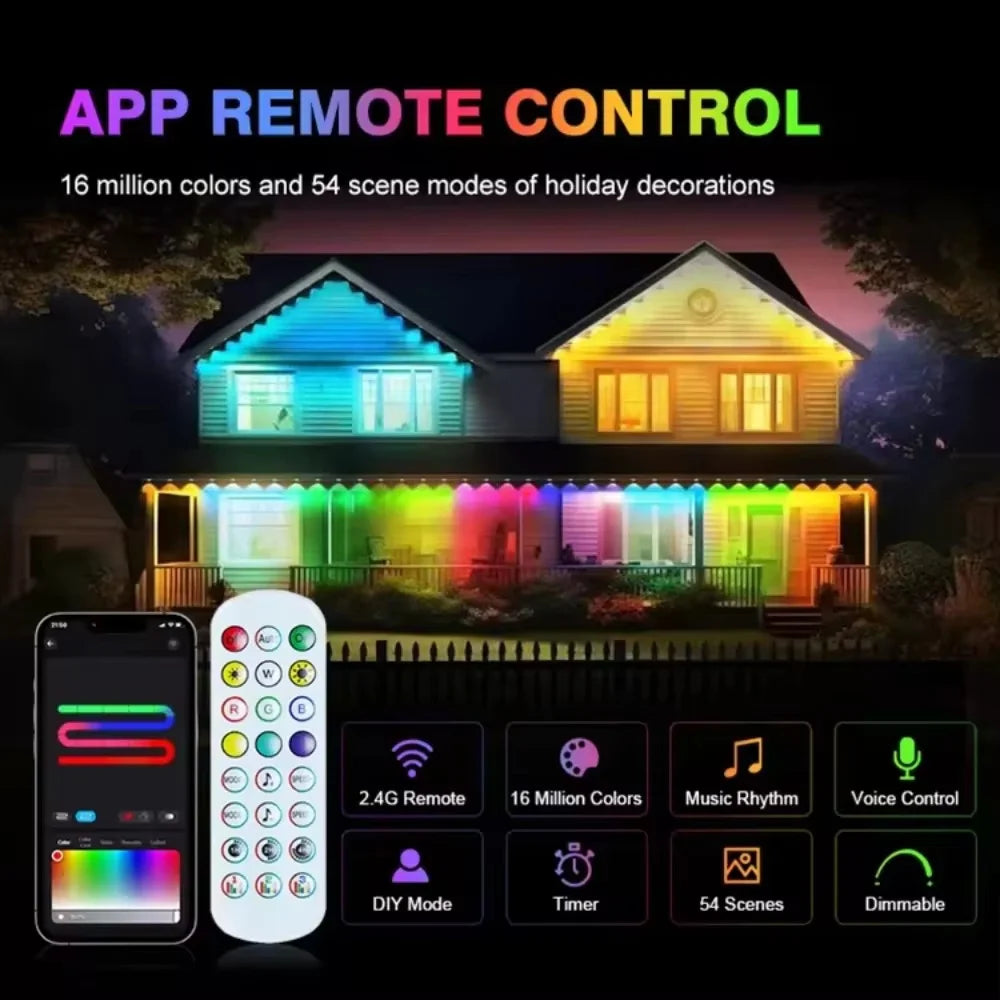 Smart RGB Permanent Outdoor Eave Lights – App & Remote Control, IP67 Waterproof LED Lights