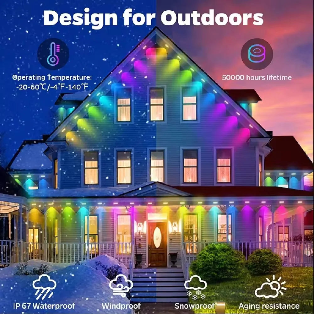 Smart RGB Permanent Outdoor Eave Lights – App & Remote Control, IP67 Waterproof LED Lights