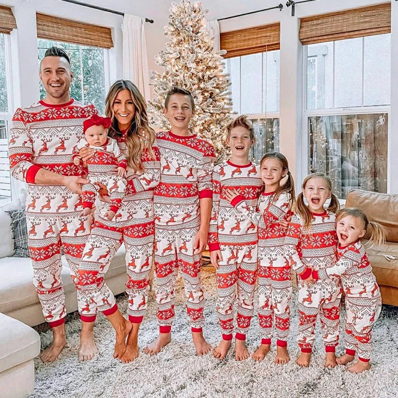 Matching Family Christmas Pajamas – Nordic Reindeer Holiday Set for Dad, Mom, Kids & Baby
