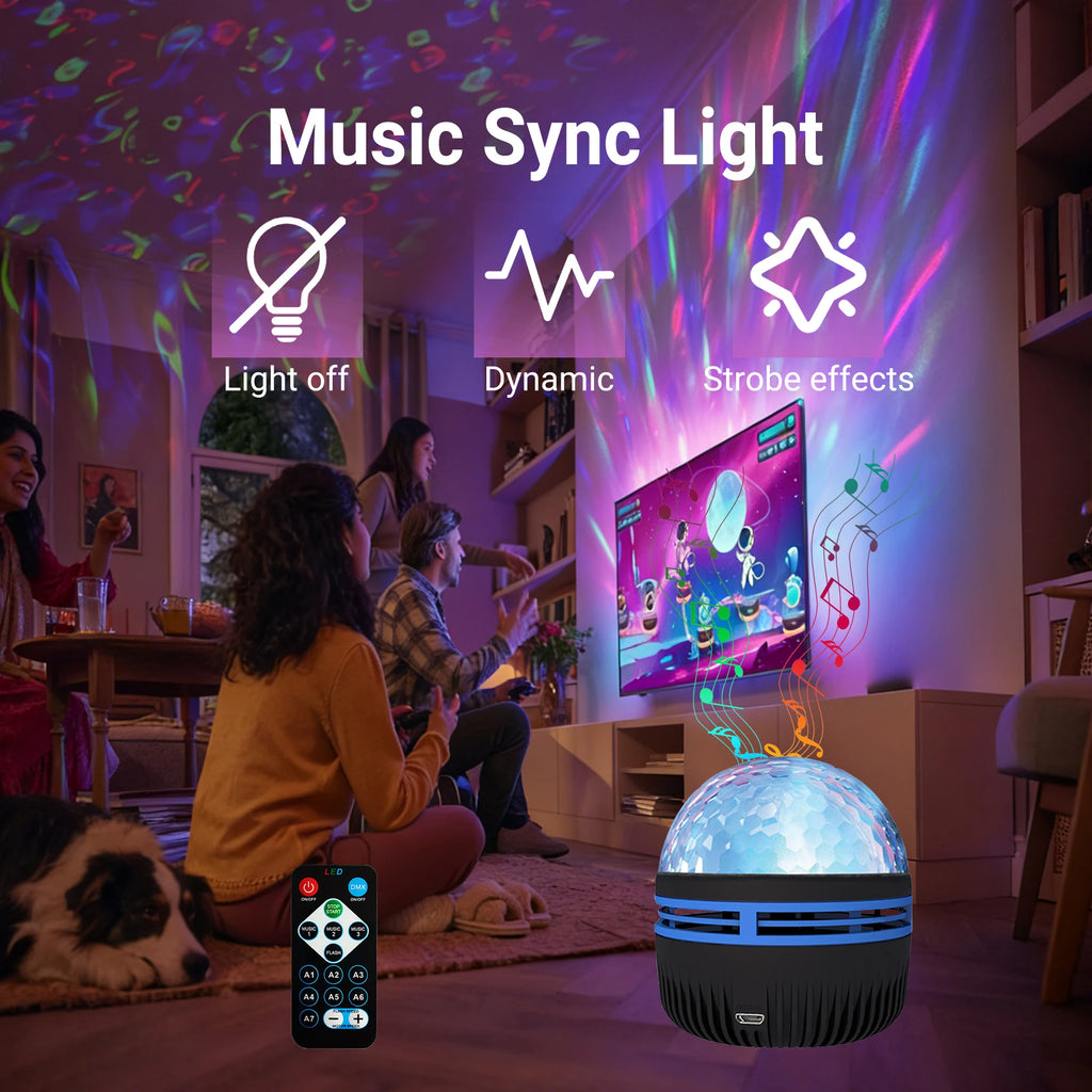Music Sync Ocean Wave Projector – Sound-Activated RGB Water Ripple Light with Remote