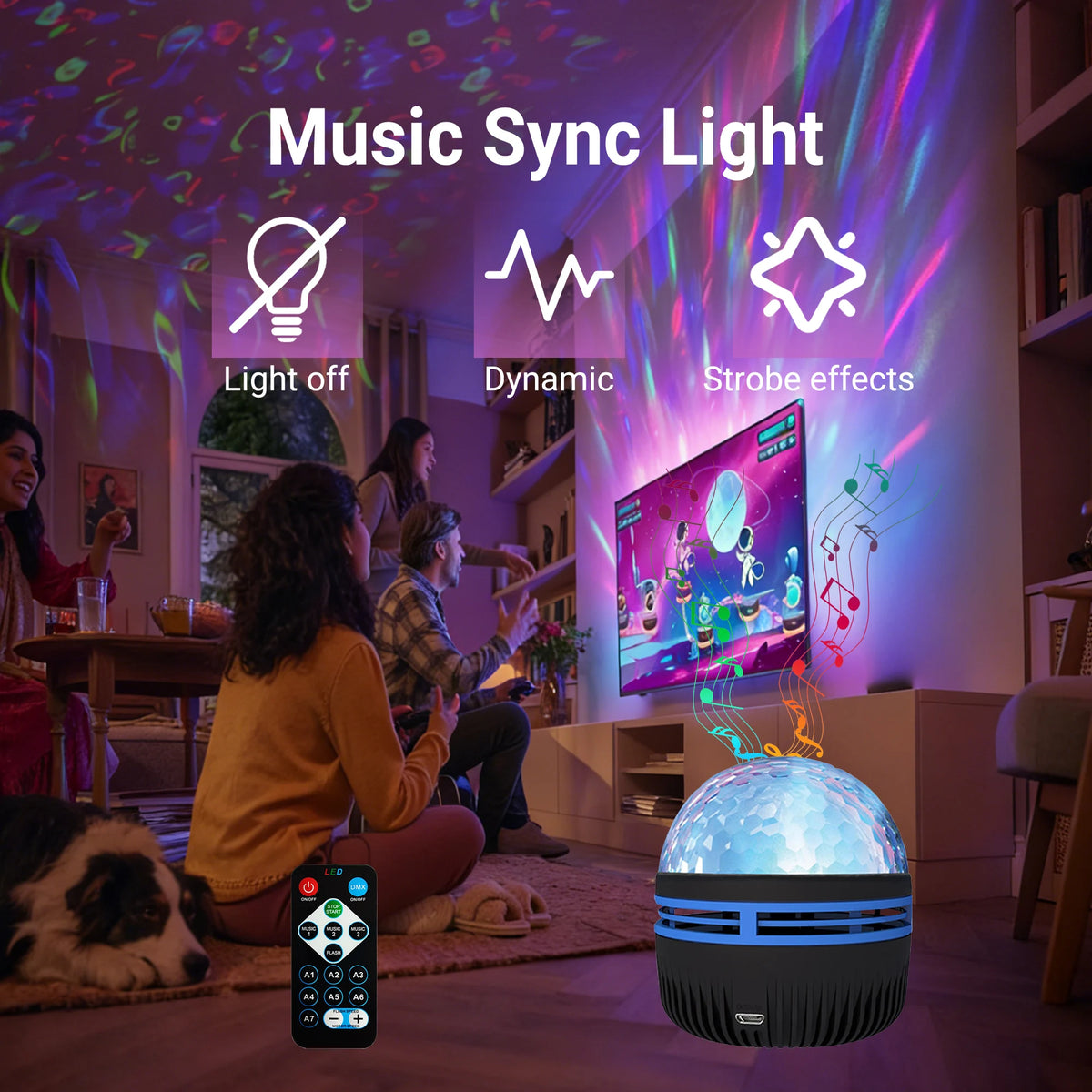 Music Sync Ocean Wave Projector – Sound-Activated RGB Water Ripple Light with Remote