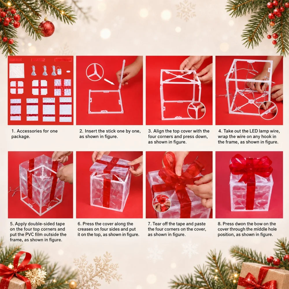 Set of 3 Lighted Christmas Gift Box Decorations – 6 to 10 in