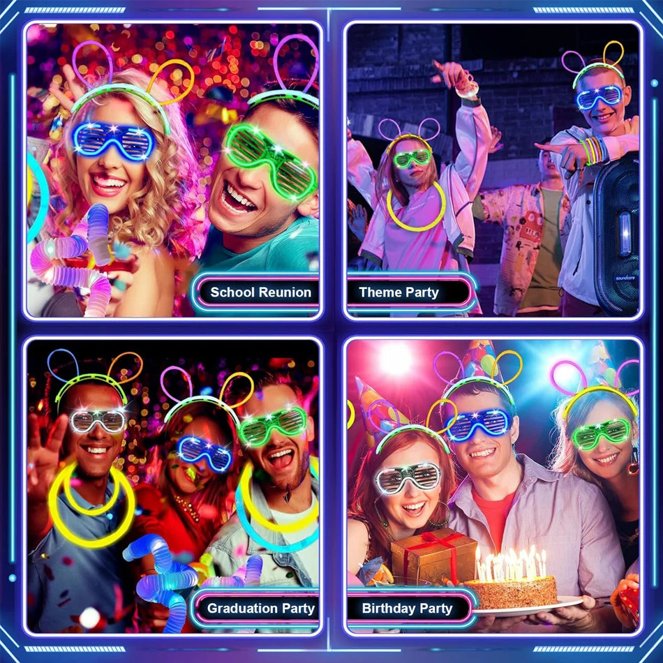 Mega Glow Party Kit – 250 Pieces with LED Foam Glow Sticks, Light-Up Glasses, Glow Sticks & Bunny Ears