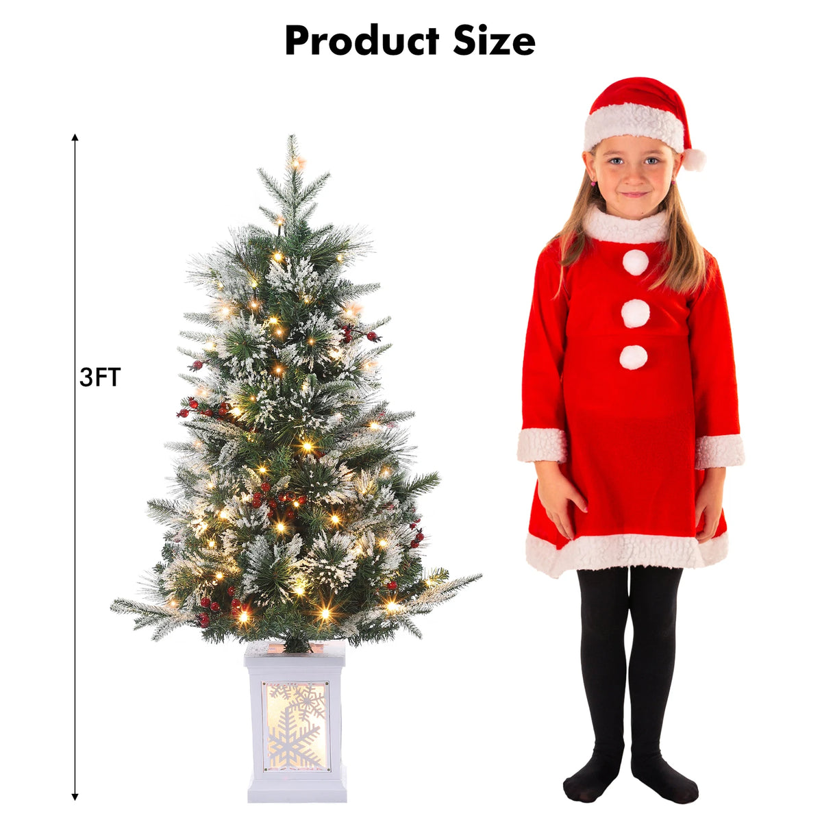 3 Ft Pre-Lit Snow Flocked Christmas Tree – Mini Tabletop Tree with 78 LED Lights