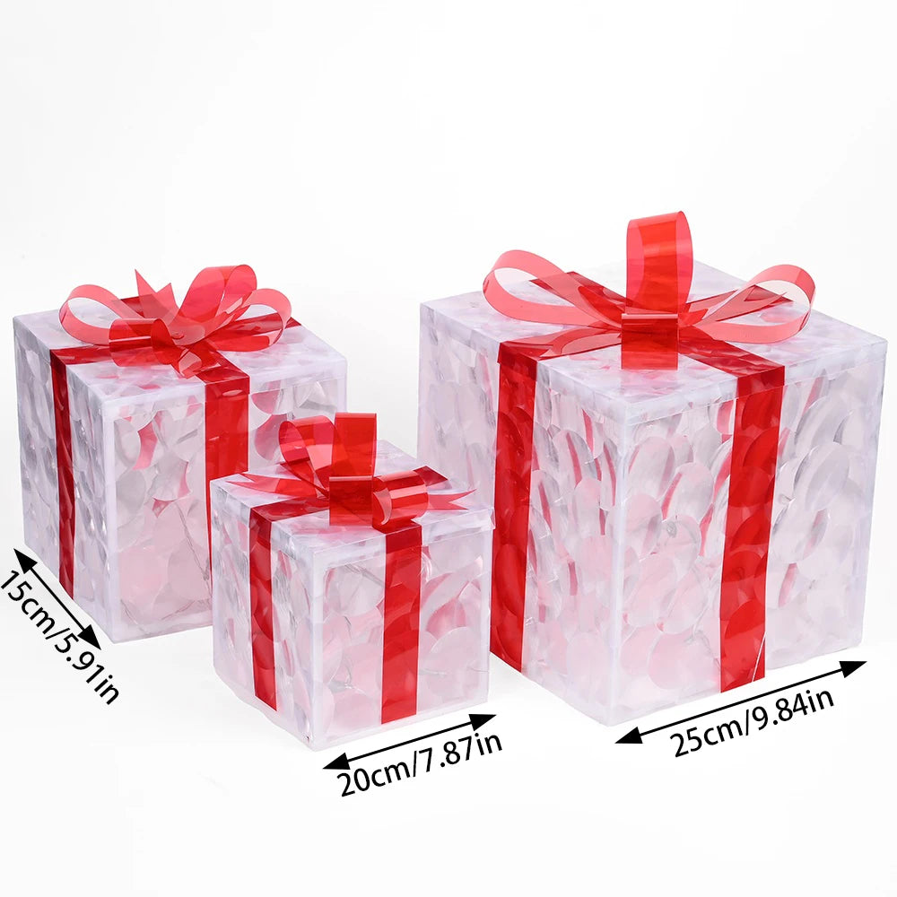 Set of 3 Lighted Christmas Gift Box Decorations – 6 to 10 in