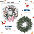 24" Pink Christmas Wreath with LED Lights, Roses & Bow