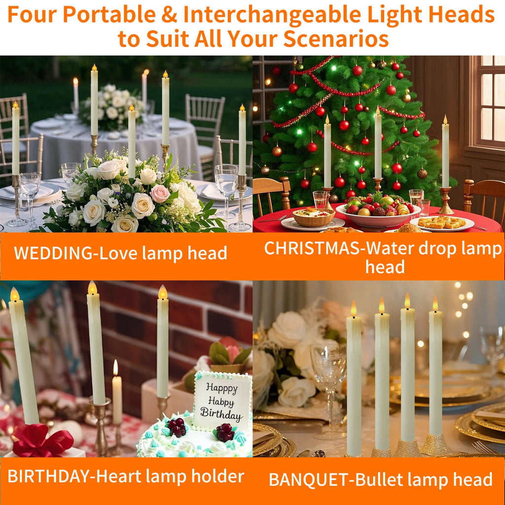 Rechargeable Flameless LED Taper Candles with Remote & Timer – Set of 6