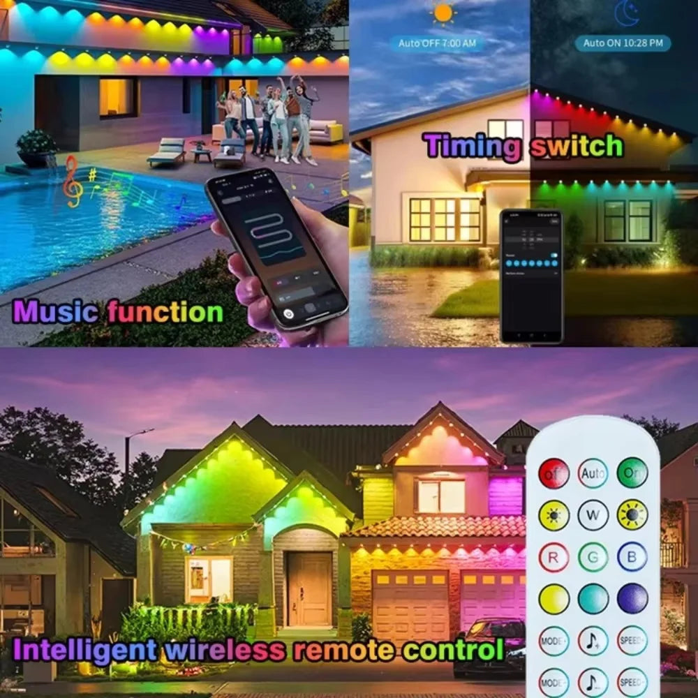 Smart RGB Permanent Outdoor Eave Lights – App & Remote Control, IP67 Waterproof LED Lights