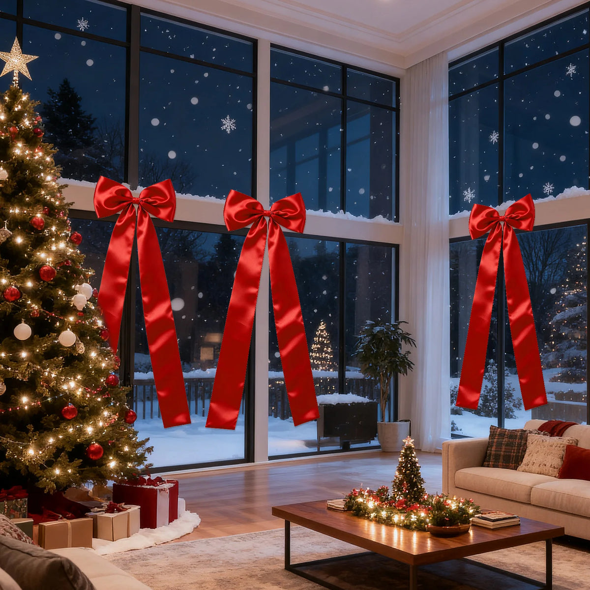 Large Christmas Tree Topper Bow – Classic Ribbon Xmas Decor