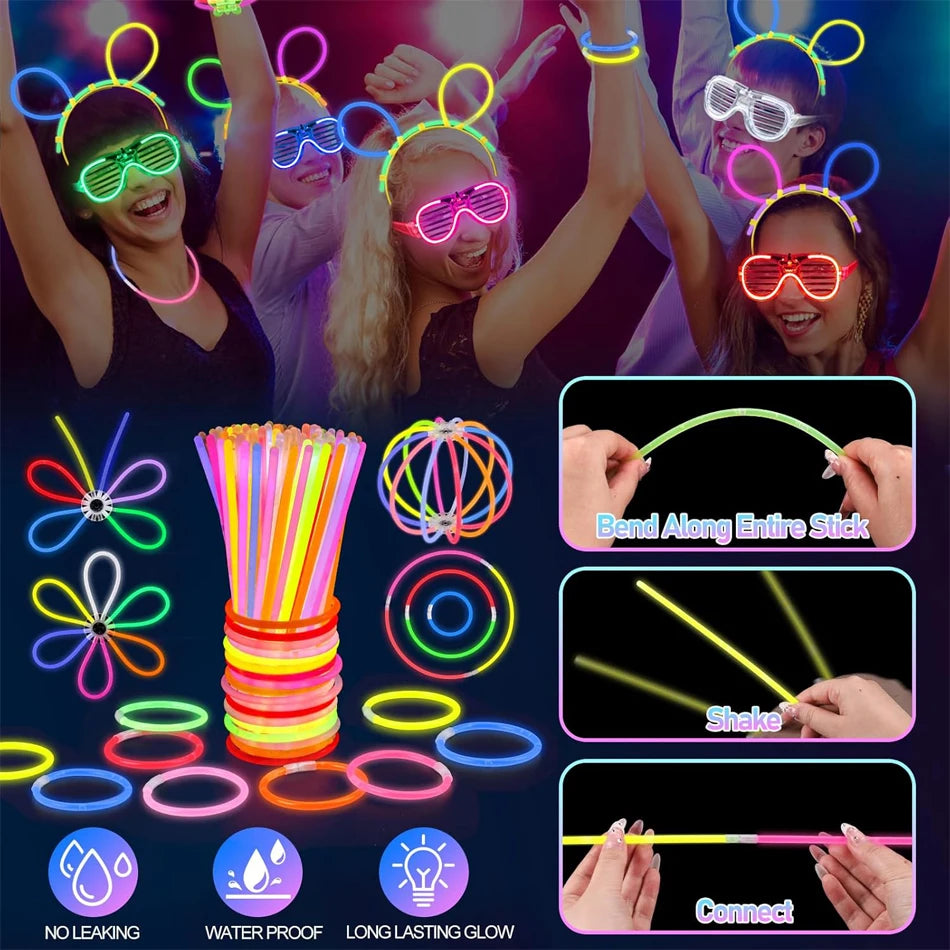 Mega Glow Party Kit – 250 Pieces with LED Foam Glow Sticks, Light-Up Glasses, Glow Sticks & Bunny Ears