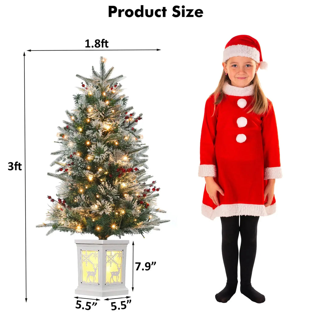 3 Ft Pre-Lit Snow Flocked Christmas Tree – Mini Tabletop Tree with 78 LED Lights
