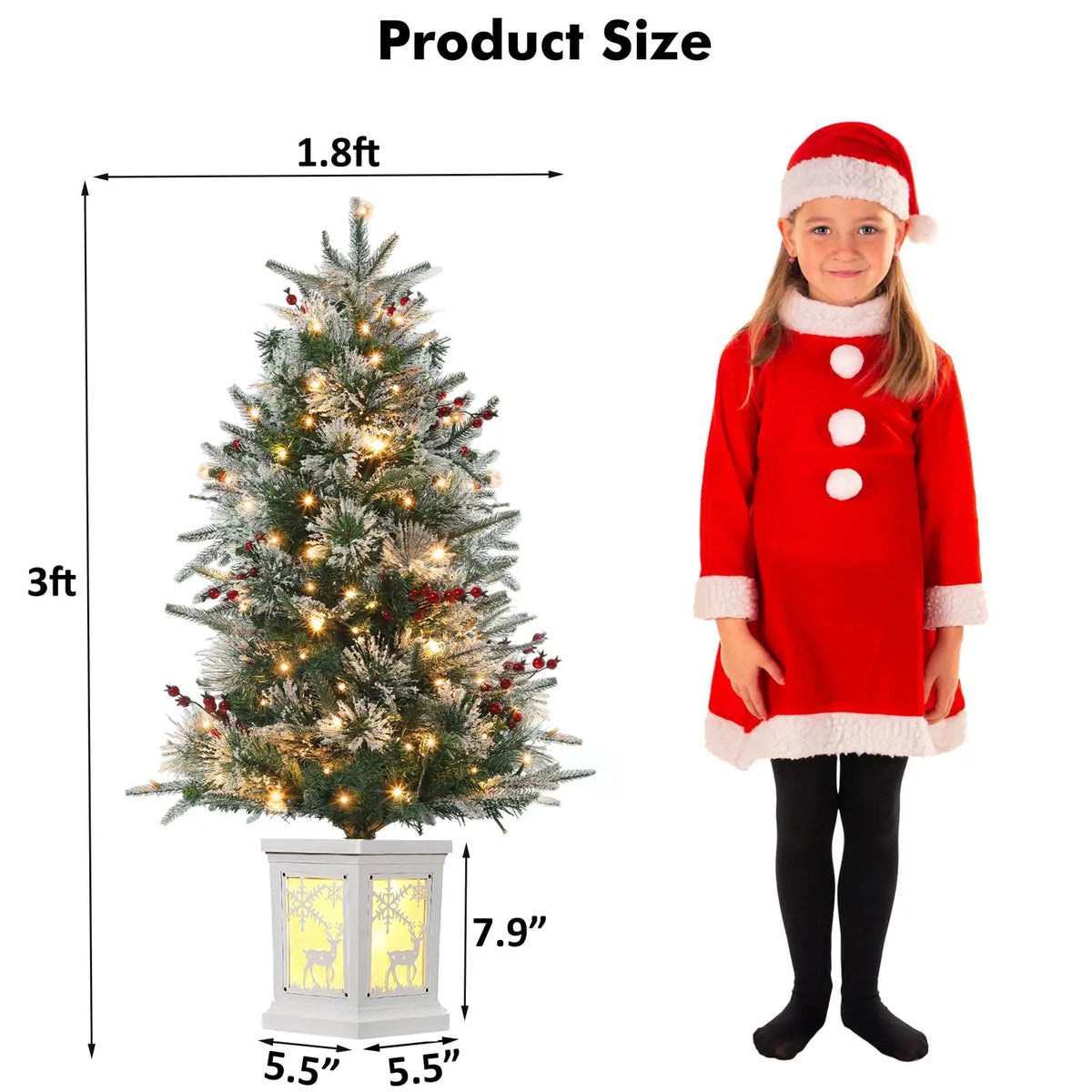 3 Ft Pre-Lit Snow Flocked Christmas Tree – Mini Tabletop Tree with 78 LED Lights