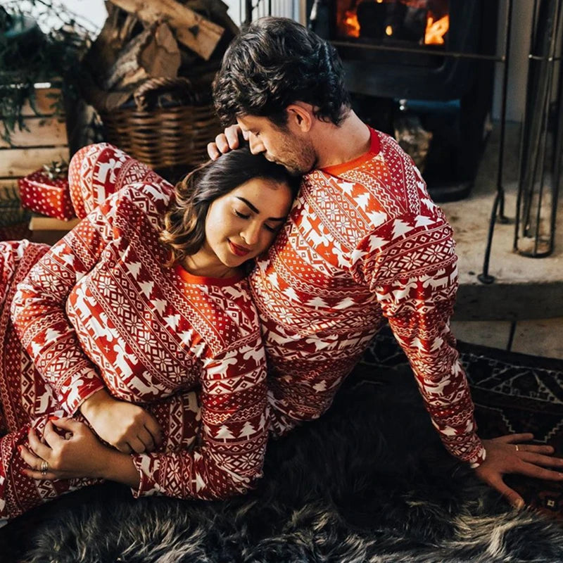 Matching Family Christmas Pajamas – Nordic Reindeer Holiday Set for Dad, Mom, Kids & Baby