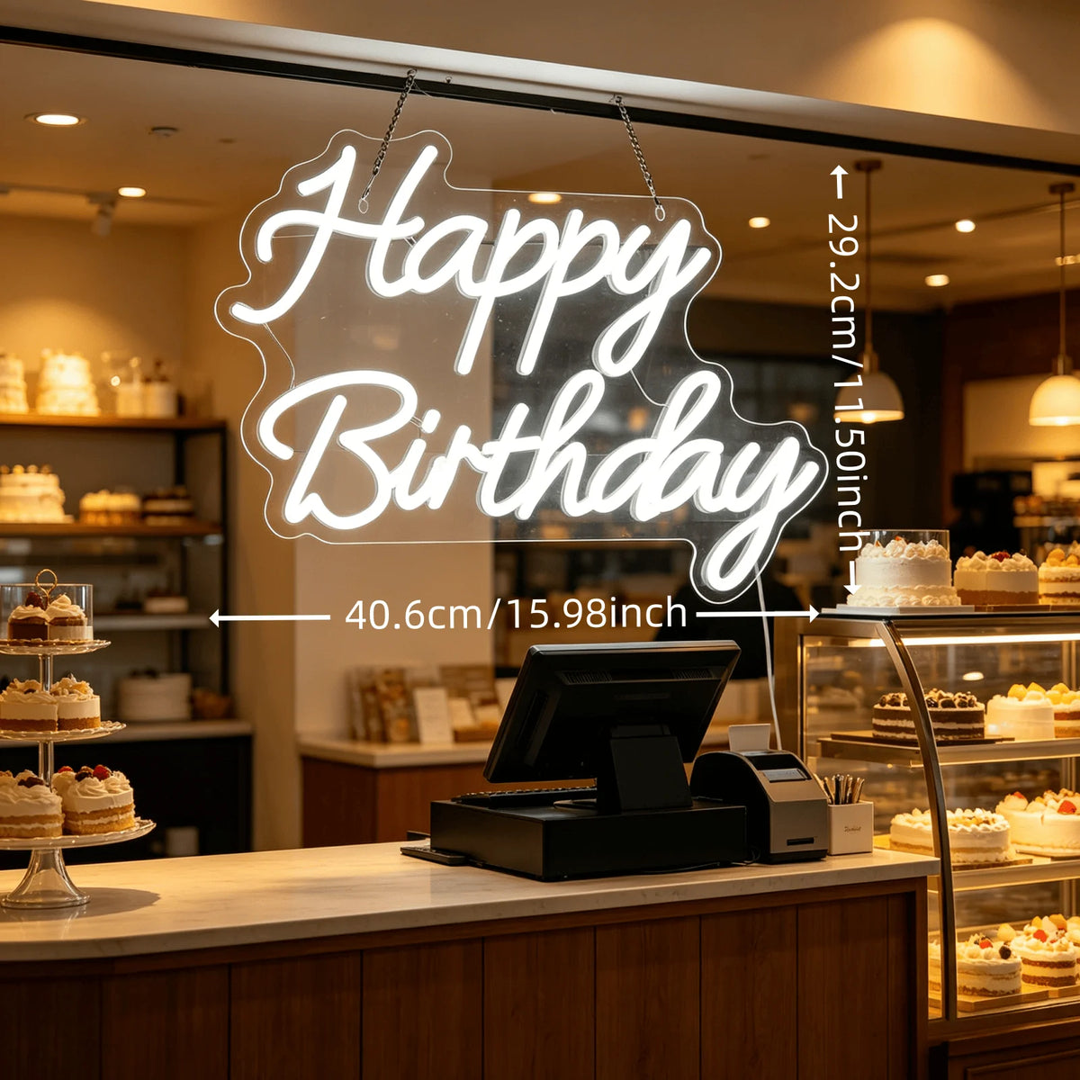 Happy Birthday LED Neon Sign – White USB Wall Light for Birthday Party Decor & Photo Backdrop