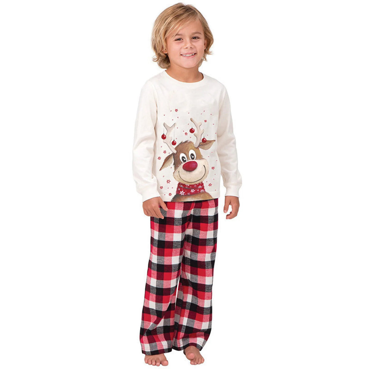 Matching Family Christmas Pajamas – Plaid Reindeer Set for Dad, Mom, Kids & Baby