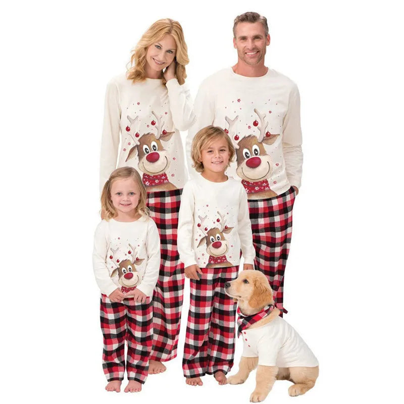 Matching Family Christmas Pajamas – Plaid Reindeer Set for Dad, Mom, Kids & Baby