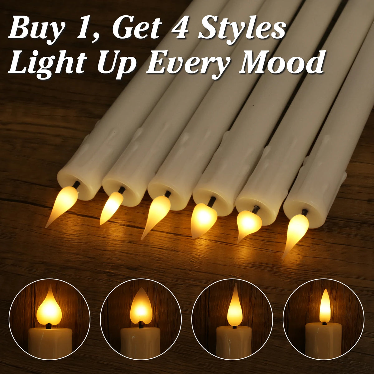 Rechargeable Flameless LED Taper Candles with Remote & Timer – Set of 6