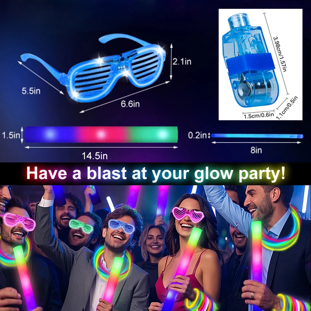 Ultimate Glow Party Kit – 168 Pieces with LED Glasses, Foam Glow Sticks, Finger Lights & Glow Sticks