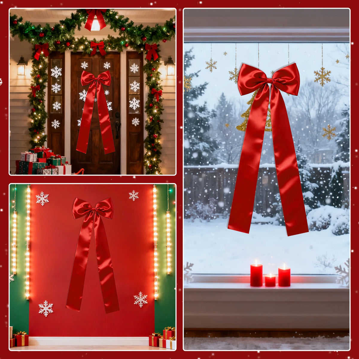 Large Christmas Tree Topper Bow – Classic Ribbon Xmas Decor