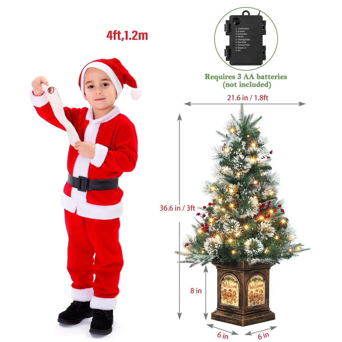 3 Ft Pre-Lit Snow Flocked Christmas Tree – Mini Tabletop Tree with 78 LED Lights