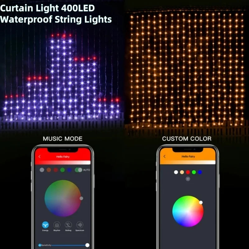 Smart RGB Pixel Curtain Lights Bluetooth APP Control DIY Text Pattern Programmable LED Curtain String Light Music Sync Remote Control Fairy Light Christmas Holiday Wedding Home Window Decor