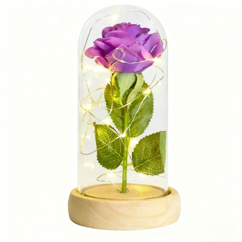 Eternal Rose in Glass Dome with LED Lights – Forever Flower Gift for Her, Christmas & Valentine’s Day