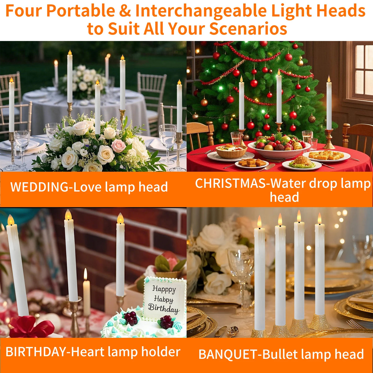 Rechargeable Flameless LED Taper Candles with Remote & Timer – Set of 6