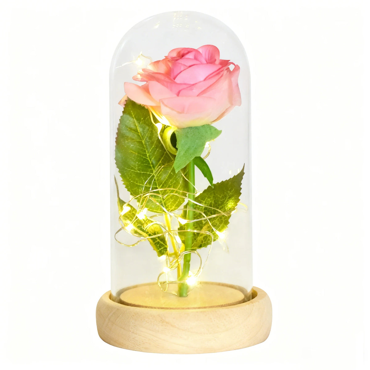 Eternal Rose in Glass Dome with LED Lights – Forever Flower Gift for Her, Christmas & Valentine’s Day