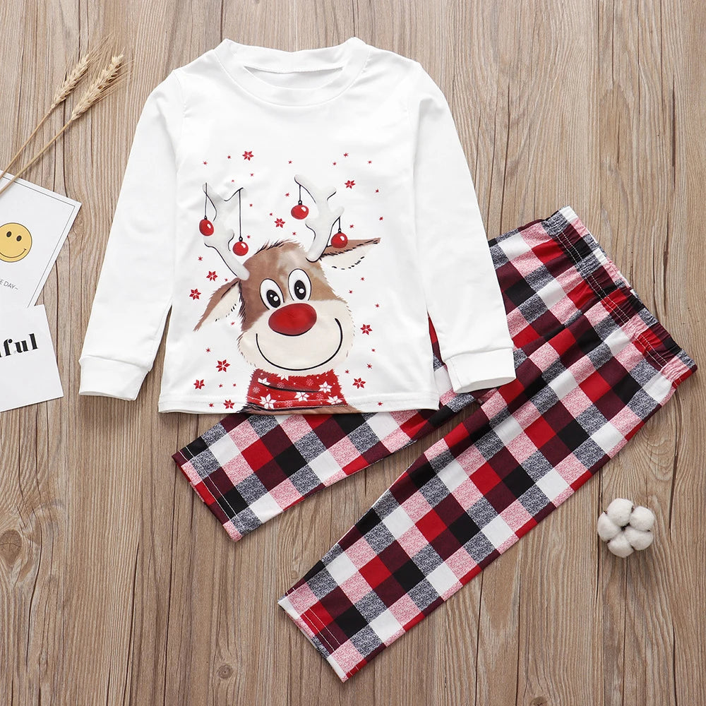 Matching Family Christmas Pajamas – Plaid Reindeer Set for Dad, Mom, Kids & Baby