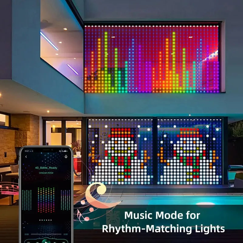 Smart LED Curtain Lights – Programmable RGB Pixel Display with App Control, 3 Sizes