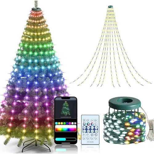 Smart App-Controlled Christmas Tree Lights – RGB Waterfall LED Light Tree, 5.9 ft & 6.9 ft
