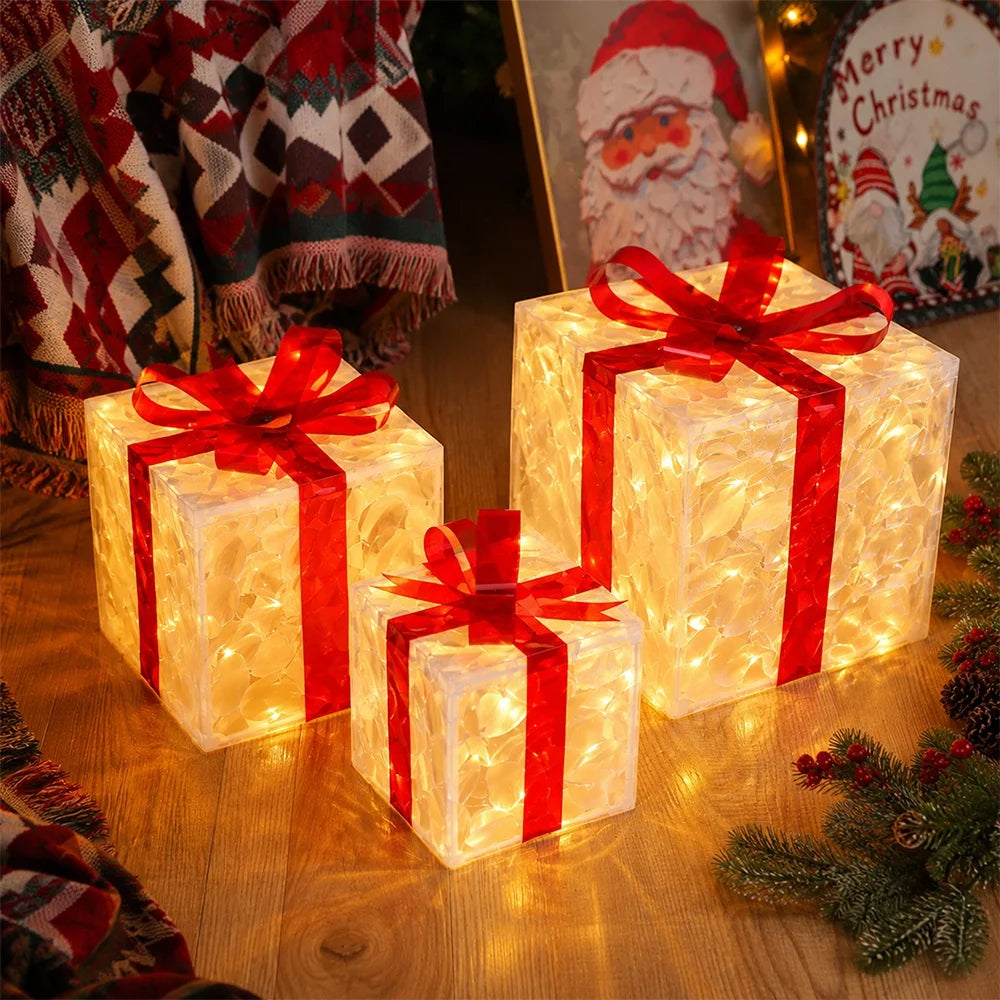 Set of 3 Lighted Christmas Gift Box Decorations – 6 to 10 in