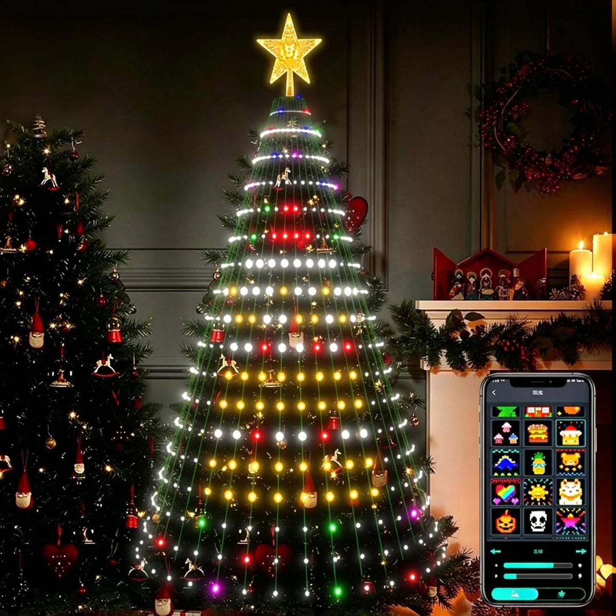 Smart App-Controlled Christmas Tree Lights – RGB Waterfall LED Light Tree, 5.9 ft & 6.9 ft