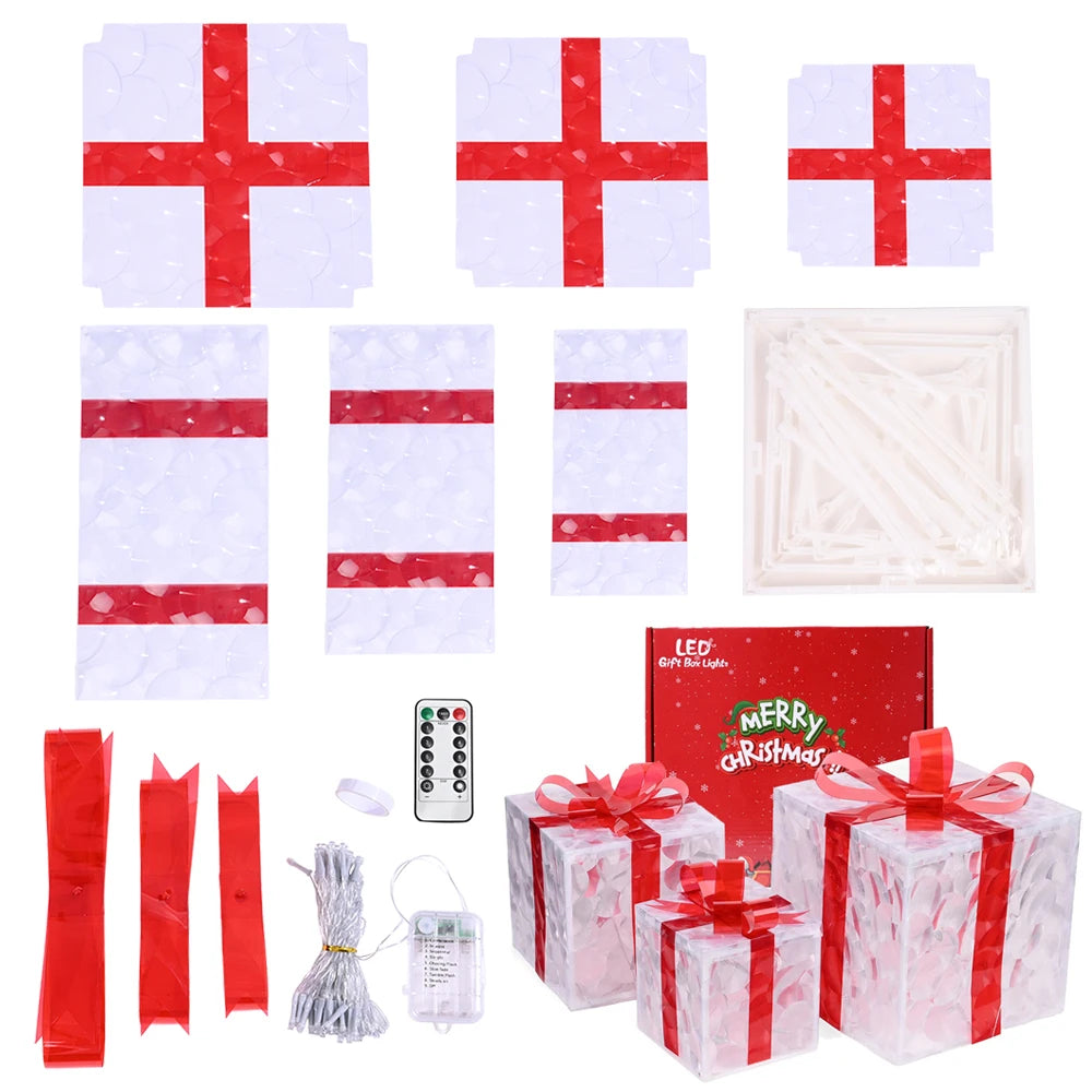 Set of 3 Lighted Christmas Gift Box Decorations – 6 to 10 in