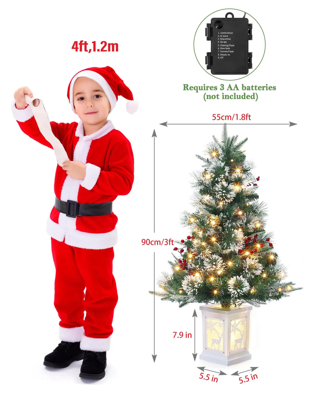 3 Ft Pre-Lit Snow Flocked Christmas Tree – Mini Tabletop Tree with 78 LED Lights