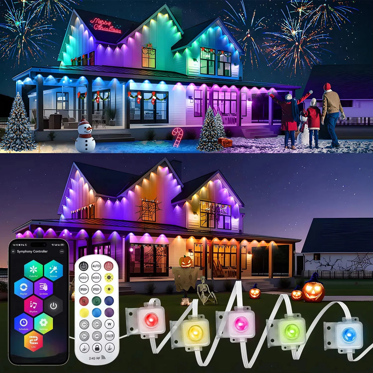 Smart RGB Permanent Outdoor Eave Lights – App & Remote Control, IP67 Waterproof LED Lights
