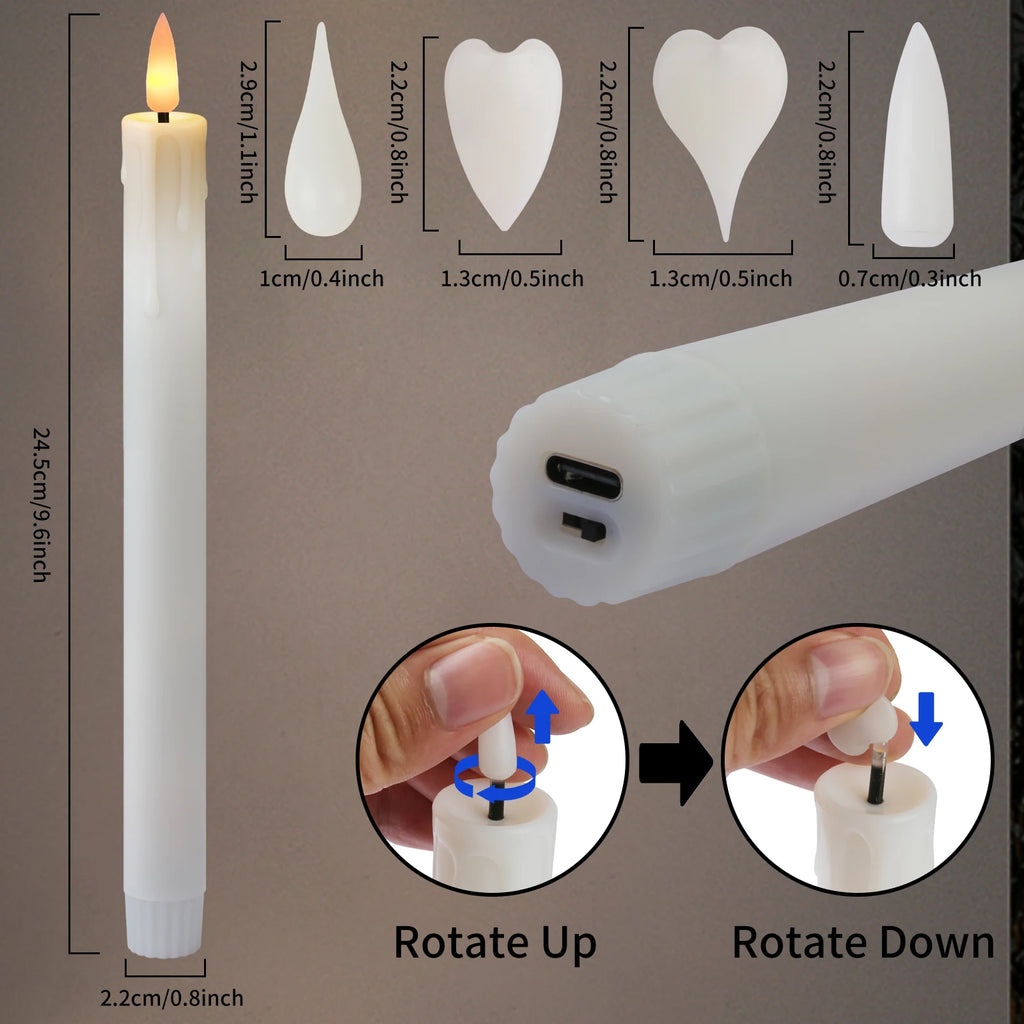 Rechargeable Flameless LED Taper Candles with Remote & Timer – Set of 6