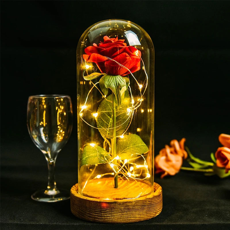 Eternal Rose in Glass Dome with LED Lights – Forever Flower Gift for Her, Christmas & Valentine’s Day