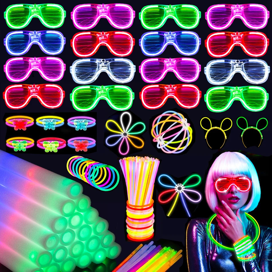 Mega Glow Party Kit – 250 Pieces with LED Foam Glow Sticks, Light-Up Glasses, Glow Sticks & Bunny Ears