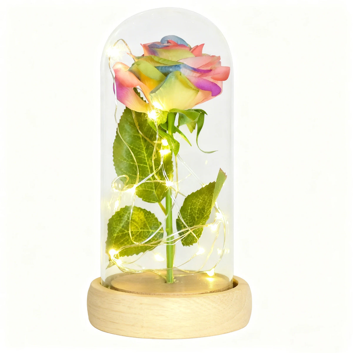 Eternal Rose in Glass Dome with LED Lights – Forever Flower Gift for Her, Christmas & Valentine’s Day