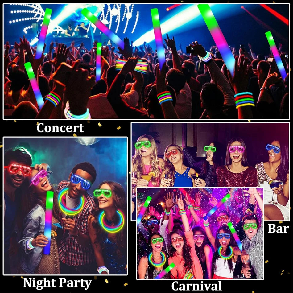 Mega Glow Party Kit – 250 Pieces with LED Foam Glow Sticks, Light-Up Glasses, Glow Sticks & Bunny Ears