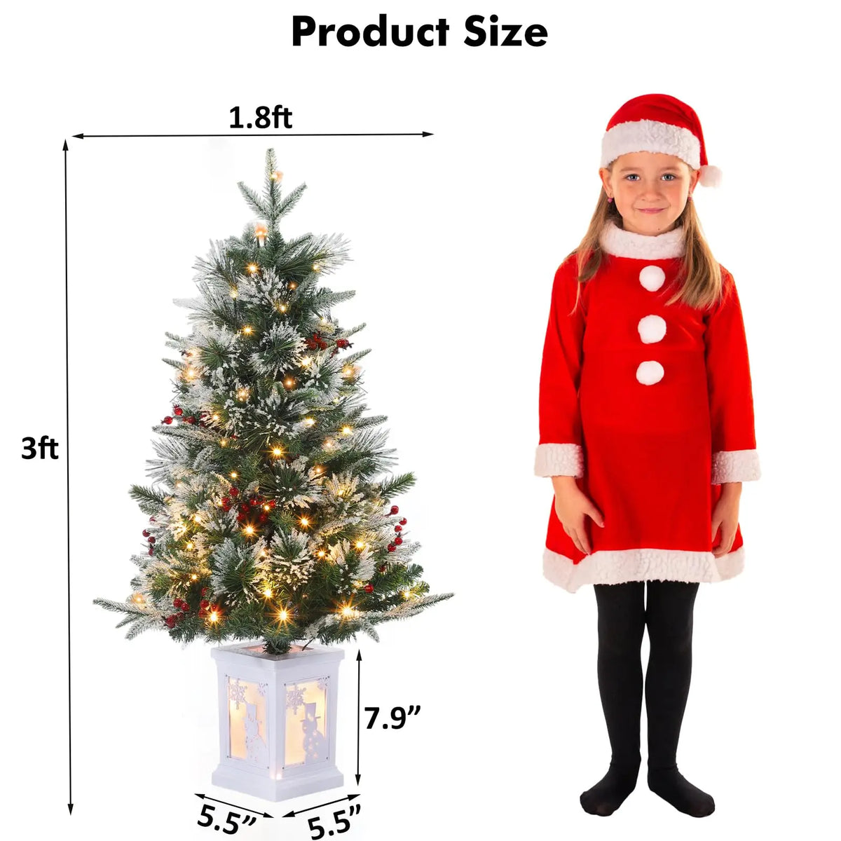 3 Ft Pre-Lit Snow Flocked Christmas Tree – Mini Tabletop Tree with 78 LED Lights