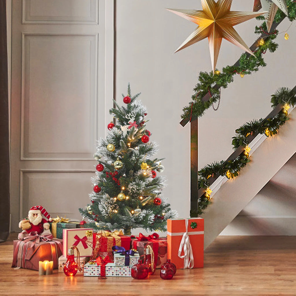 3 Ft Pre-Lit Snow Flocked Christmas Tree – Mini Tabletop Tree with 78 LED Lights